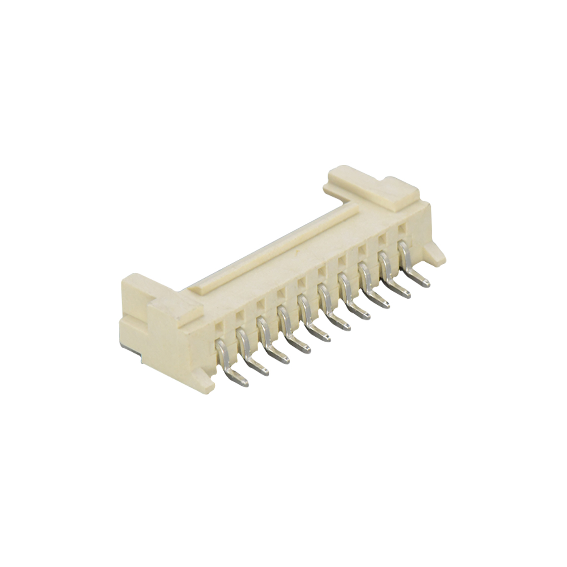 Pitch 2.00mm 90°单排卧贴 Wafer LCP 10pin 米黄色 镀亮锡