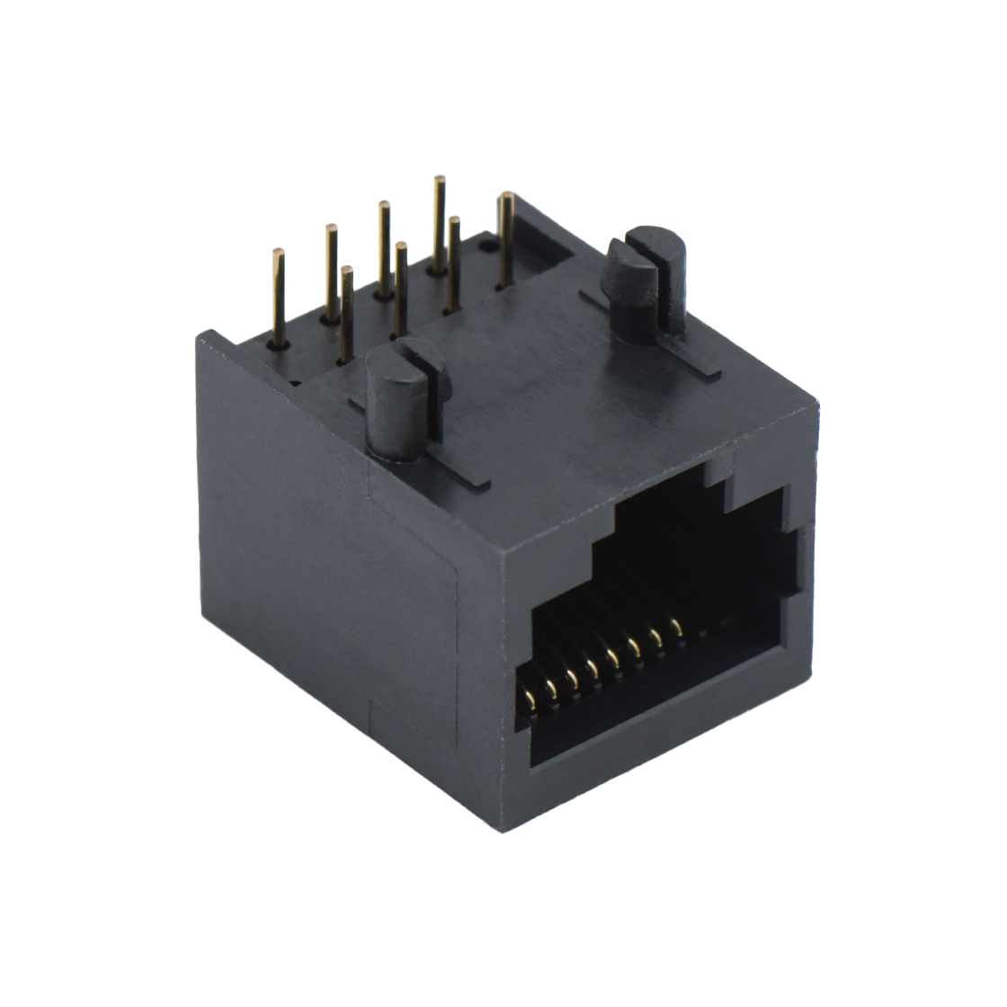 RJ45 8P8C DIP插板式 反向 全塑 磷铜全金 G/F PBT 黑色 电流1.5A