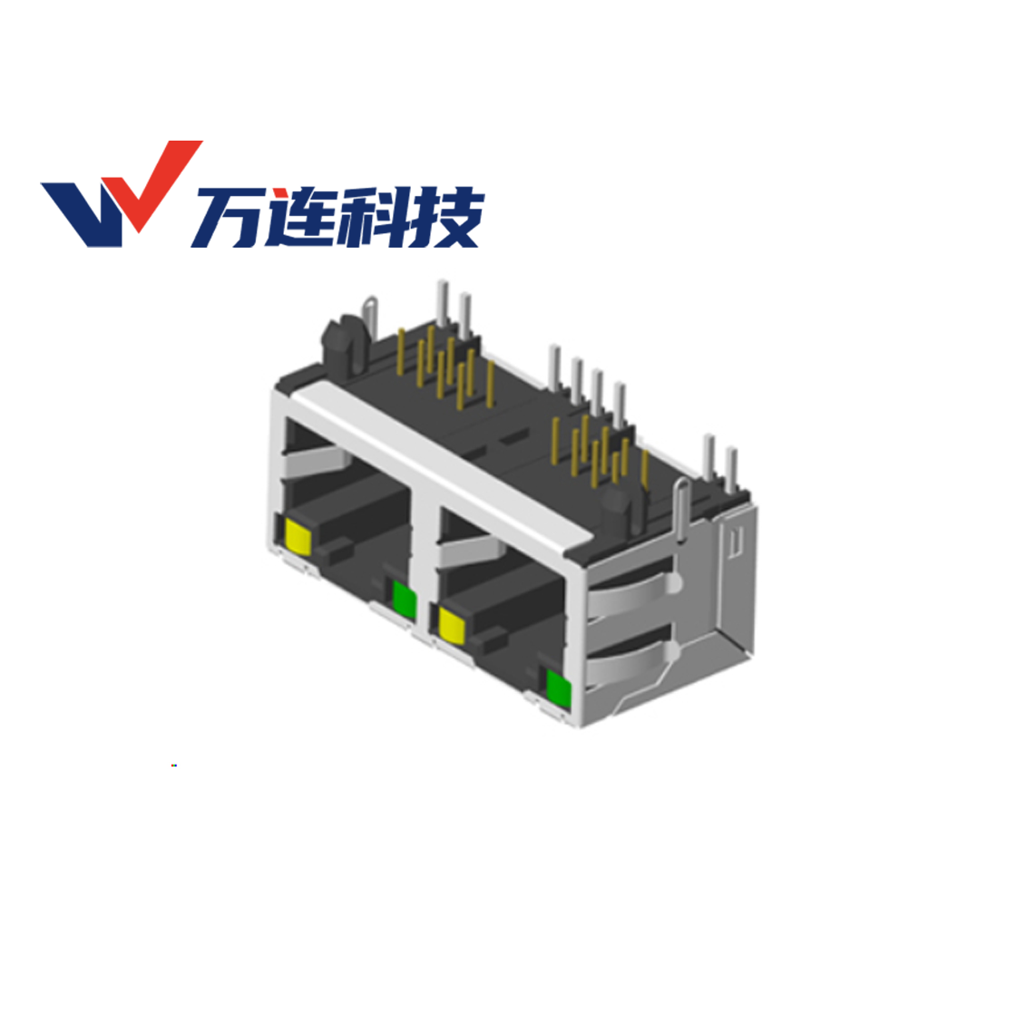 双网口工业网关两颗单口母座装配偏移，面板卡插头？选用 1&times;2 RJ45 固化双端口中心距