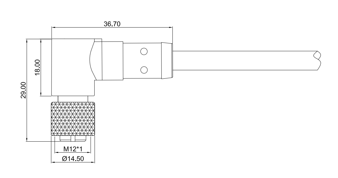 M12弯式孔型成型插头线束-尺寸图